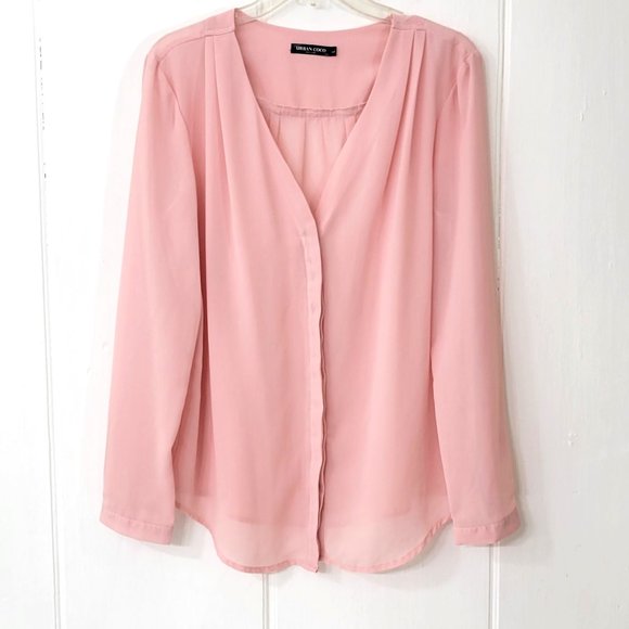 Urban CoCo Sheer Long Sleeve Pink Blouse - Picture 2 of 4